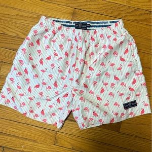 USA Palms Flamingo Bathing Suit - Pink White Blue Seersucker